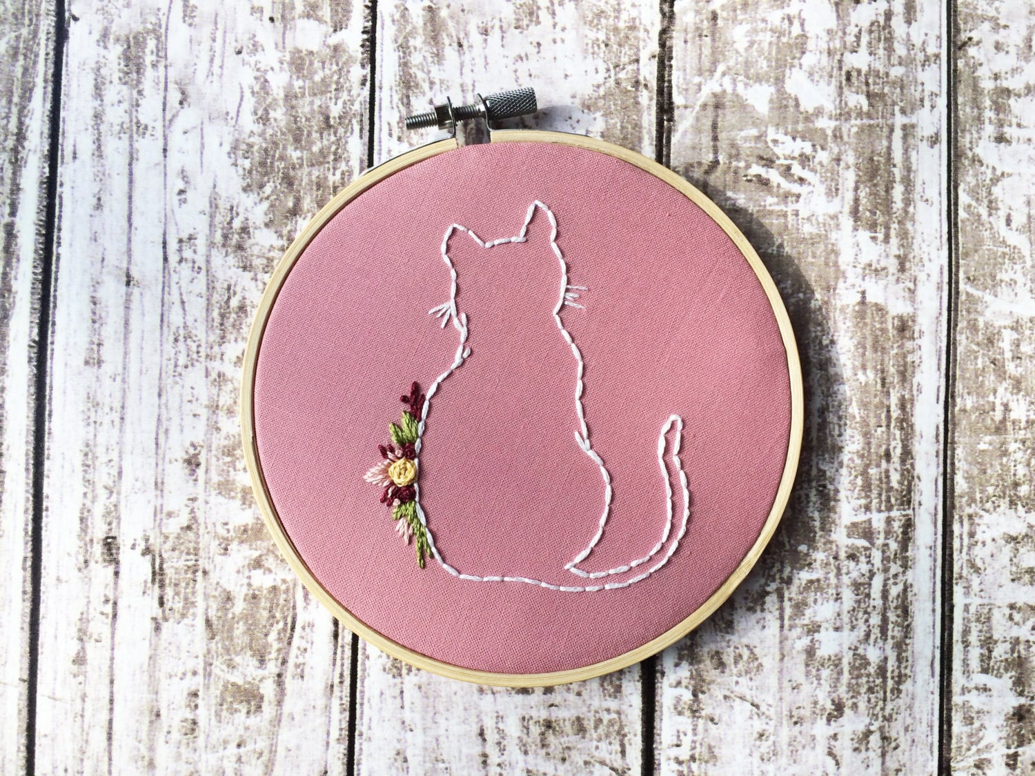 Cat jessecmault floral hoop art custom needlepoint hand