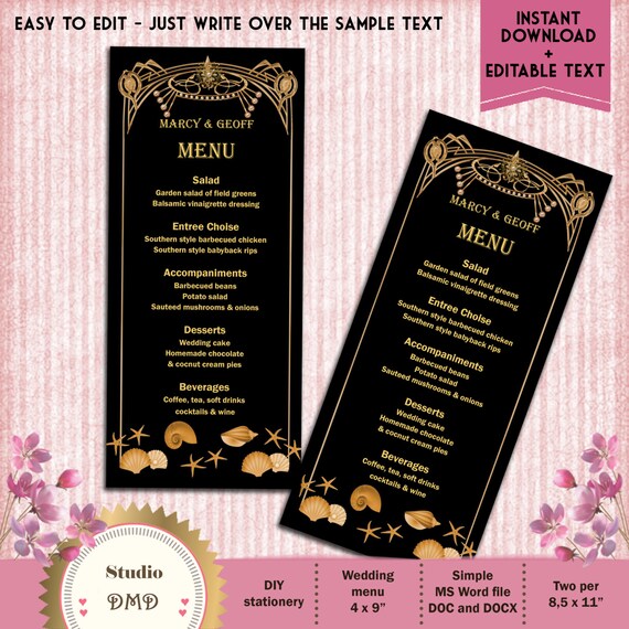great gatsby menu template