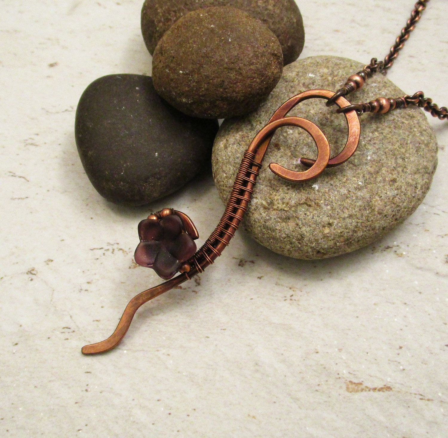 Wire Wrapped Copper Pendant Rustic Copper Jewelry Earthy
