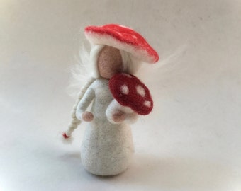 Toad stool Fairy.Wet-felted. Waldorf. Felted.flower child.