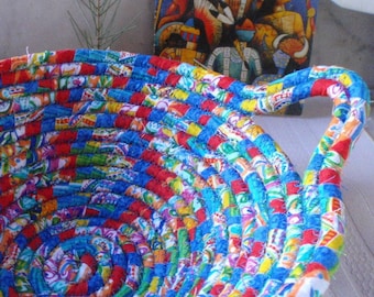 Bright Coiled Fabric Basket in Primary Colors - Handmade by Me, Red, Blue, Yellow