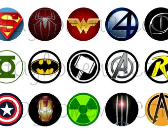INSTANT DOWNLOAD One Inch 4x6 Bottle Cap Images: Superhero Logos