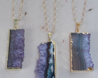 Amethyst Necklace / Gold Dipped Amethyst Slice Necklace / Raw Amethyst Necklace / Raw Amethyst / Amethyst Necklace / Amethyst Jewelry, Geode
