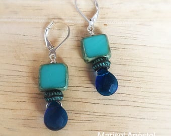 Turquoise on Blue Boho Earrings
