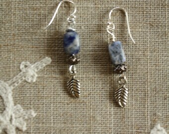 41 Denim blue sodalite and silver charm earrings, sterling ear wires, boho, artisan, dangle