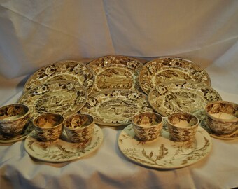 Wedgwood Brown Transferware- Big Lot of Staffordshire Plus More!