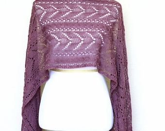 Knit stole, lace shawl, Leola wrap, knitted shawl, knitted stole, wool shawl, mauve shawl