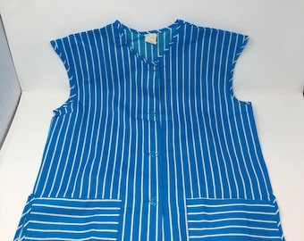 Vintage Bright Blue Striped Full Apron