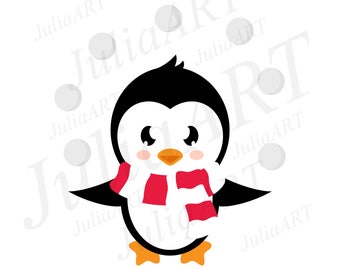 cartoon cute penguin with snowball and scarf vector image
