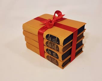 Vintage Orange Decorative Books, Vintage Book Centrepiece, Decorative Colourful Books Stack, Wedding Library Decor, Photography Prop