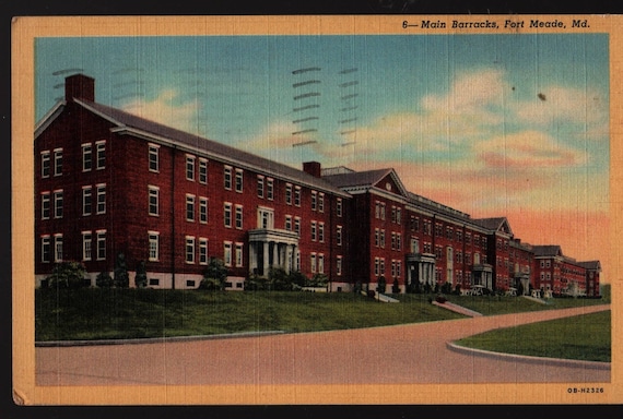 Main Barracks + Fort Meade, Maryland + 1951 + Vintage Curteich Postcard