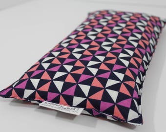 Large Rectangle Rice Bag - 6 x 12 inches, hot or cold therapy pack, rice heating pad, navy, coral, purple, white, triangle pattern