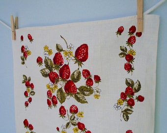 Vintage Linen Kitchen Towel/Strawberry