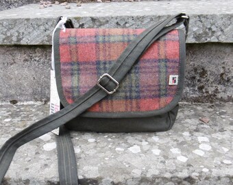 Waxed canvas and plaid messenger bag