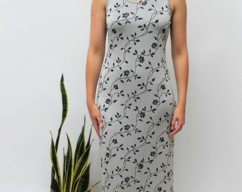 Silver & Black Floral Maxi Dress Size UK 10, US 6, EU 38