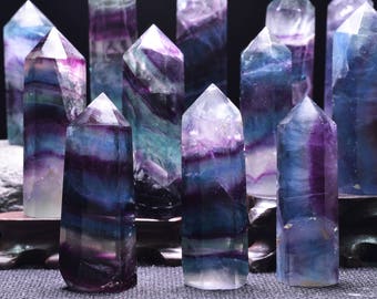 Shiny Polished Rainbow Tats Fluorite Tower/Purple Green Pink Fluorite Point decor/Colorful Rock/Healing Stone-1point-Approx.2~4inches height