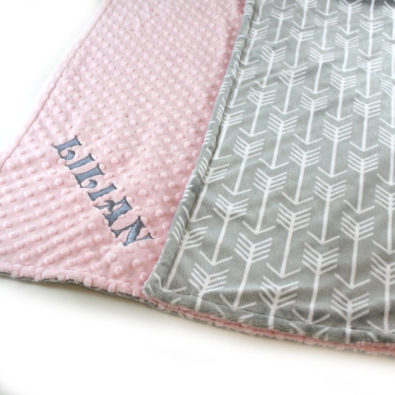 Pink Gray Arrow Throw, Minky Adult Blanket, Personalized Blanket, Throw Blanket, Gray Arrow Blanket, Minky Throw Blanket, Twin Bedding