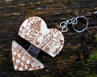 8 GB Personalized USB wooden 2.0 Pendrive Flash Pen Drive Storage Heart metal box