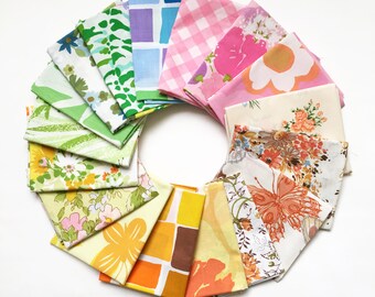 Fat Quarters Bundle, Vintage Sheet Fat Quarter Fabric Bundle, Precut Fabric, Quilting Fabric Bundles, Precut Quilt Kit, Vintage Sheet Supply