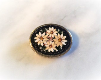 Vintage Gold Toned Daisy Micro Mosaic Brooch