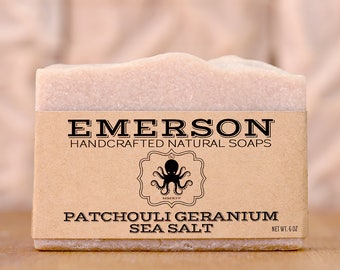 100% Natural Patchouli Geranium Hemp Sea Salt Soap • Vegan Soap, Palm Free Soap, All Natural Soap, Handmade Soap, Zero Waste, Waste Free