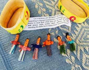 Guatemalan Worry Dolls - Get well packages, kids, sports teams, schools. Includes Mayan legend and hand painted box.