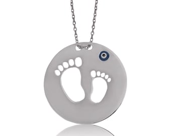 Sterling Silver Mother and Baby Footprint Pendant, Mother's Day Pendant