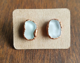 Beach Glass and Electroformed Copper Earrings