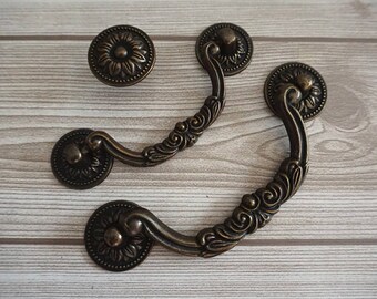 3.75" 5'' Bail Pulls Vintage Dresser Drawer Pull Handles Knob Drop Antique Brass Bronze Rustic Kitchen Cabinet Handle Pull Hardware 96 128mm