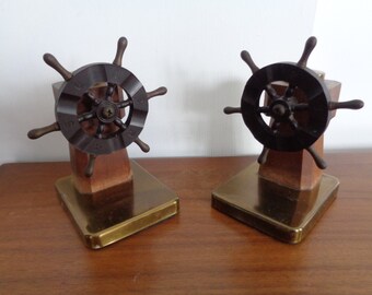 Vintage Mid Century Ships Wheel Bookends by CHASE