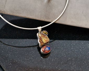 Elements Opal Pyrite Agate 925 Silver Necklace