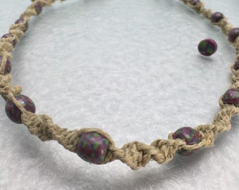 Hippie Necklace with Handmade Beads, Funky Clay Beads on Natural Hemp Jewelry