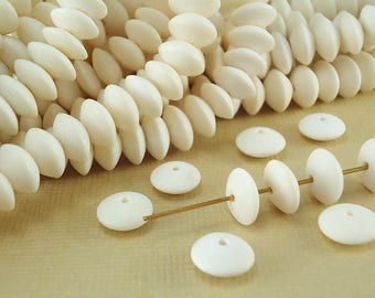 20 Bone Beads White 10mm x 5mm Disk Spacers Disc Roundel Natural Beads