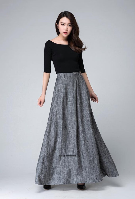 grey linen skirt linen skirt long skirt long linen skirt