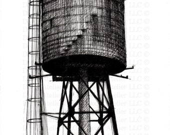Brooklyn Water Tower Drawing- Free Shipping