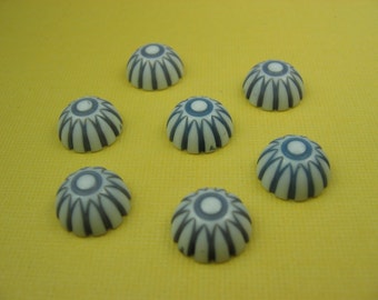 6 Vintage Blue Stripe Cabochons