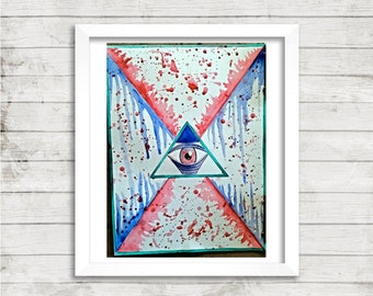 Eye Painting, Watercolor Painting, Splattered Paint Painting, Print