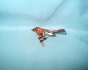 Takahashi Bird Brooch Pin, Thrush?, Wood, Hand Carved by Yoneguma & Hand Painted by Kiyoka, Japanese, Jewelry 175.00 - 5% = 166.25