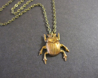 Beetle Necklace, Bug Jewelry, Insect Necklace, Beetle Pendant, Bugs, Brass Beetle, Woodland Bug, Gothic, Creepy, For Her, Nature Inspired