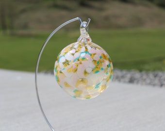 Hand Blown Glass Ornament - Gold Topaz with White/Pink/Turquoise
