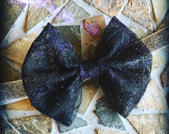Black and Purple Laced Spider and Web Silver Glitter Halloween Headband Set