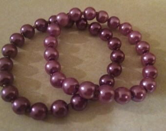 Two Purple Beaded Bracelets, Gifts Under 10.00, Gifts for Her, Pretty Purple Bracelets, Set of 2, Stretch Bracelets, Accessories,Jewelry,Her