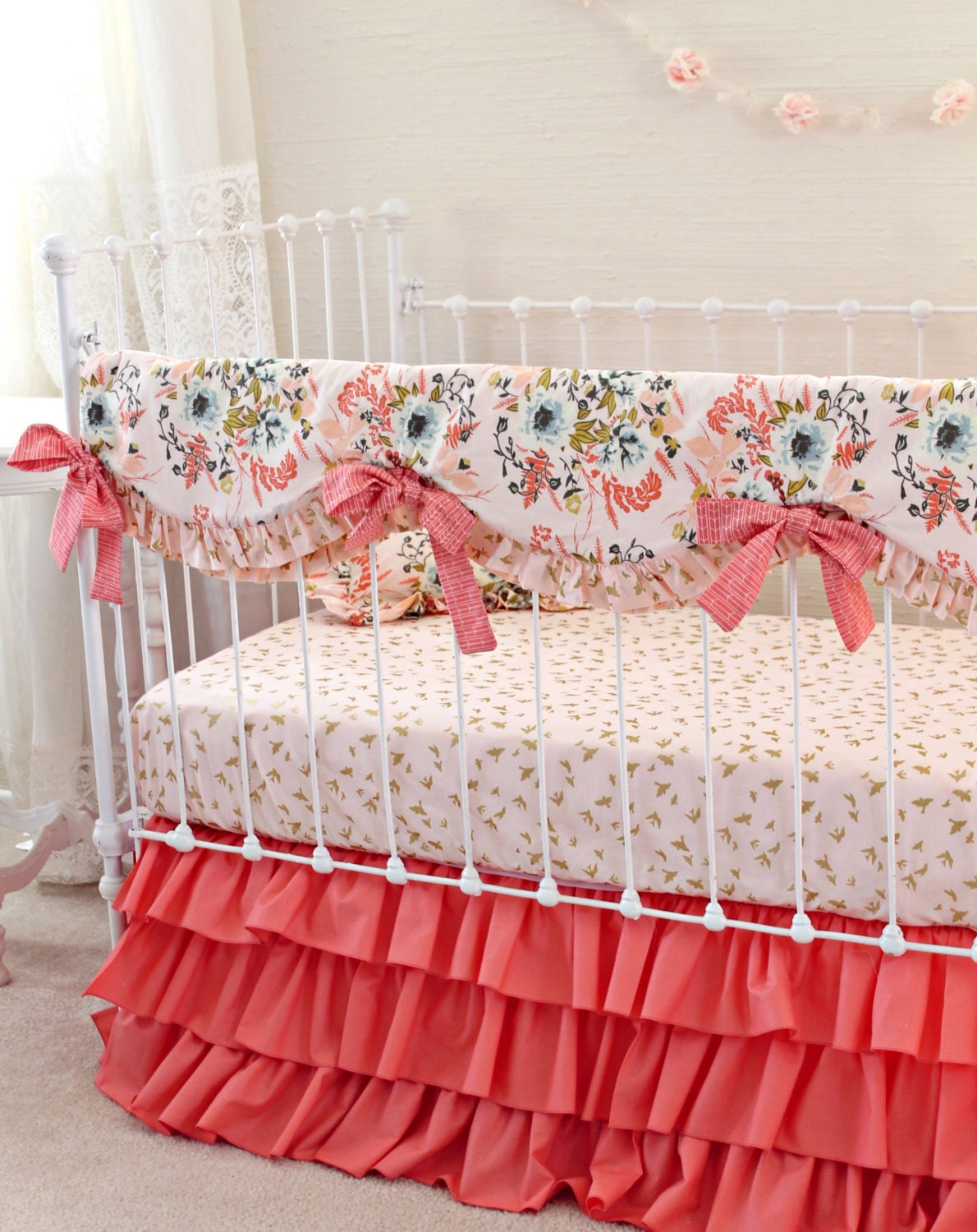 Blush Pink and Coral Crib Bedding Girl Pink Gold Nursery