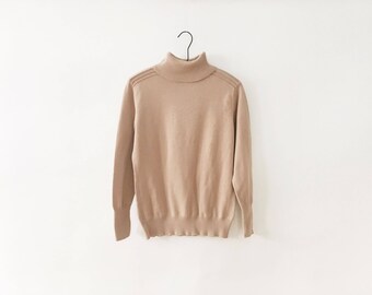 Vintage Beige Cotton Turtleneck Sweater