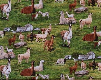 Farm Animals Sheep Grazing in the Grass with Sheepdog Cotton Fabric Fat Quarter