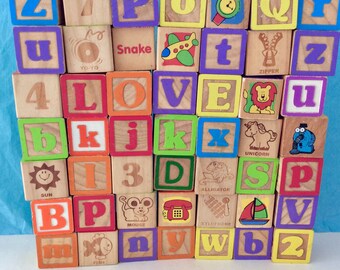 Wooden Blocks - 49 Vintage Blocks - Collectible blocks - picture blocks - toddler toys - Baby Blocks - Nursery Decor - Classic Children