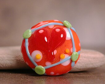 Glass Ring Topper for Interchangeable Ring, Red Heart on Orange, Lampwork Cabochon, Divine Spark Designs, SRA