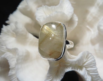 Golden Rutile Agate Ring Size 13.75
