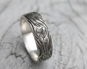 BARNWOOD cedar woodgrain ring faux bois mens sterling silver wedding band Made to Order