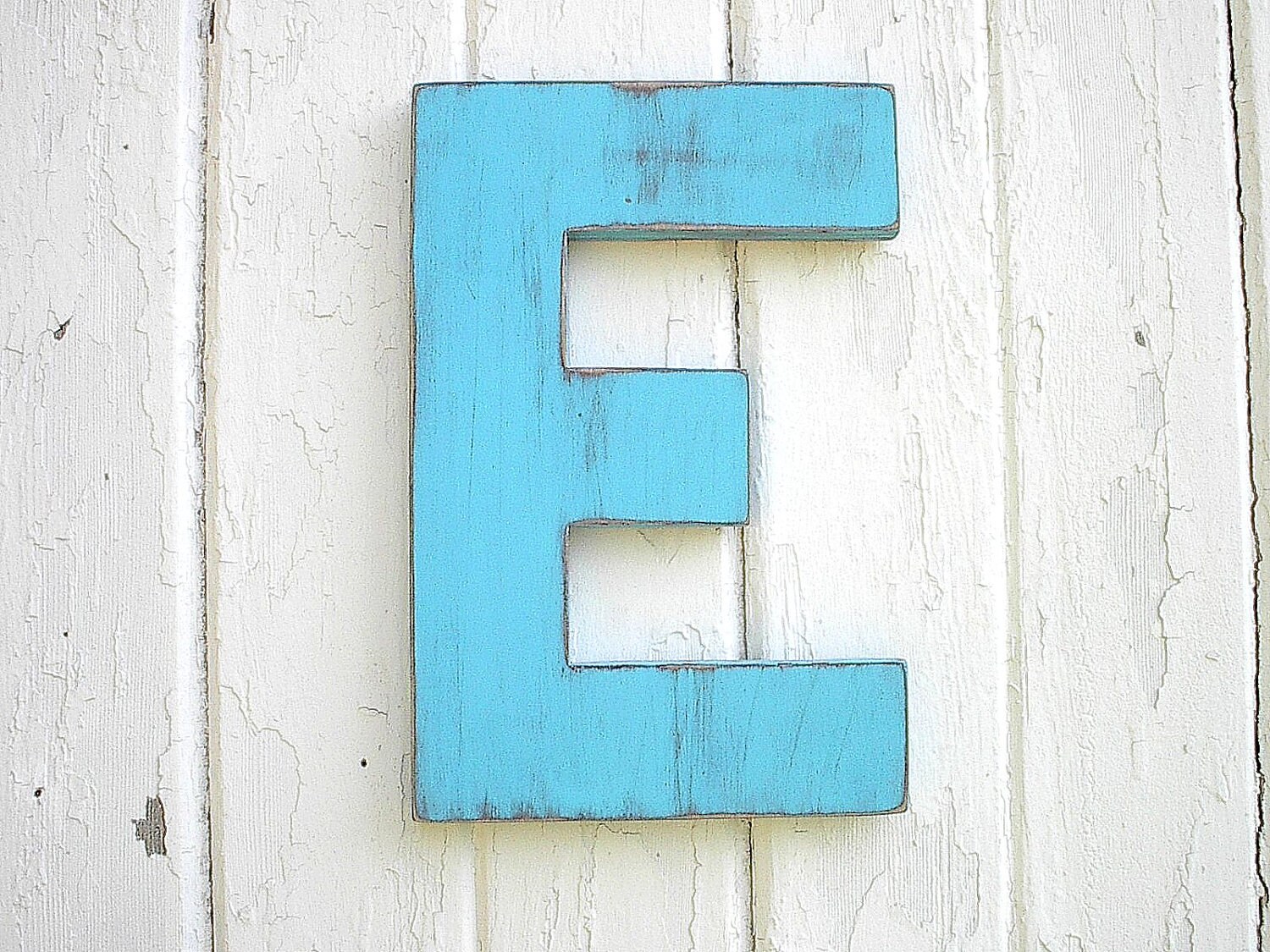 Shabby Chic Wooden Letters 12 inch Block style Blue Letter E